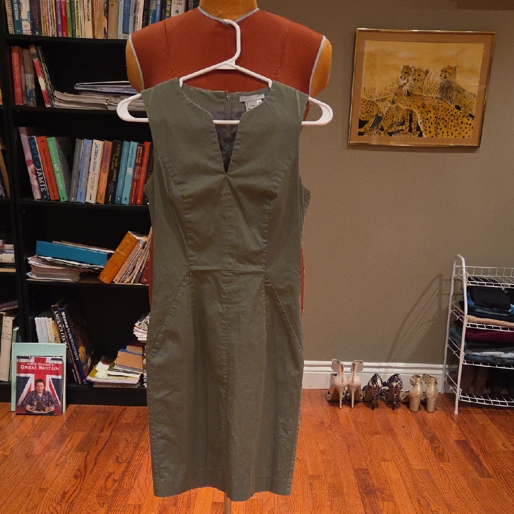 Sleeveless Olive Midi Sheath Dress